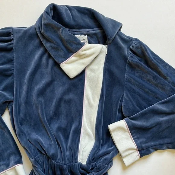 Vintage 70s 80s Velour Asymmetric Collar Belted Elastic Waist Jumpsuit - Picture 6 of 11